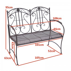 Electric Bass Metal 2-seat Garden Bench Rustic Brown for Outdoor Garden