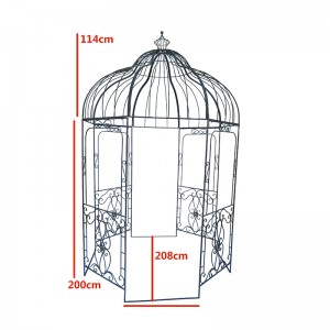 Gazebo ខាងក្រៅលោហៈពណ៌ប្រាក់ពណ៌ខ្មៅជាមួយនឹងកំពូលមកុដសម្រាប់ការរស់នៅខាងក្រៅ ឬការតុបតែងអាពាហ៍ពិពាហ៍