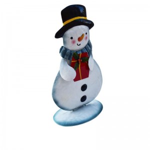 Christmas Snowman Decor – Festive Top Hat Snowman Ornament with Gift Box | Winter Xmas Tabletop Home Decoration for Holiday Party
