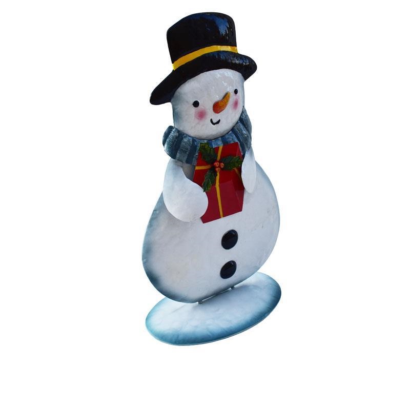 Christmas Snowman Decor – Festive Top Hat Snowman Ornament with Gift Box | Winter Xmas Tabletop Home Decoration for Holiday Party