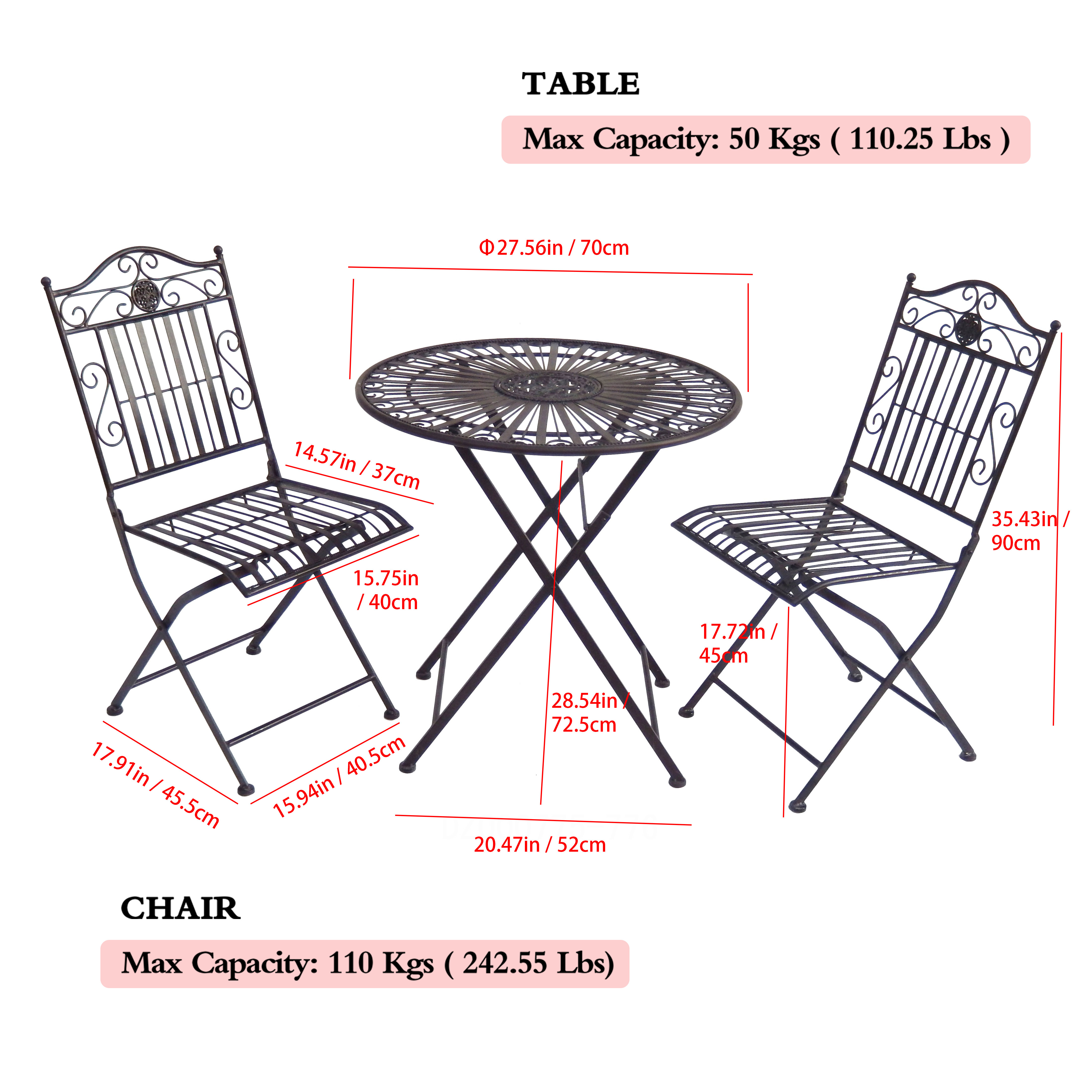 Rustic Bistro Set Meas